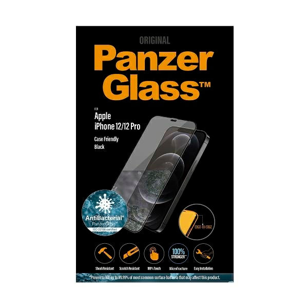 PanzerGlass E2E Super+ Microfracture antibacterial tempered glass for iPhone 12 / 12 Pro - with black frame