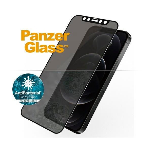 PanzerGlass E2E Super+ Microfracture antibacterial privacy tempered glass for iPhone 12 / 12 Pro - with black frame