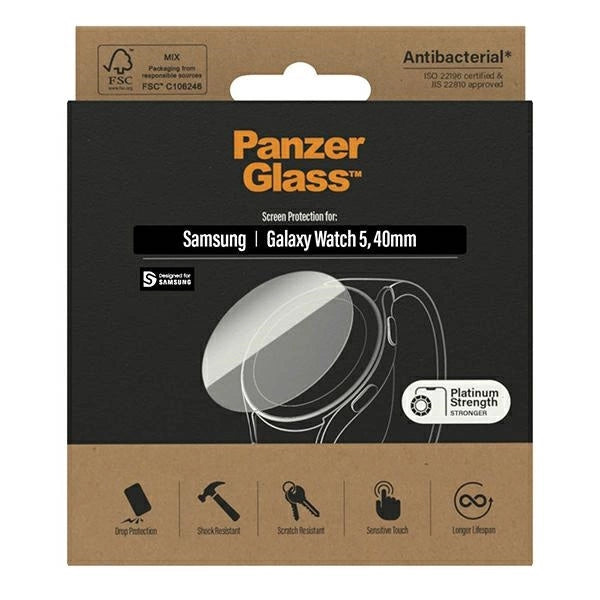 Antibacterial PanzerGlass Screen Protector for Samsung Galaxy Watch Classic 5 40 mm