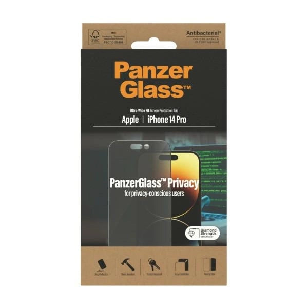 PanzerGlass Ultra-Wide Fit Antibacterial Privacy Tempered Glass for iPhone 14 Pro