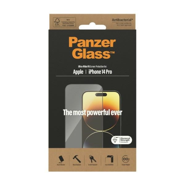 PanzerGlass Ultra-Wide Fit antibacterial tempered glass for iPhone 14 Pro