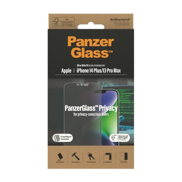 PanzerGlass Ultra-Wide Fit Tempered Glass Antibacterial Privacy with Positioner for iPhone 14 Plus / 13 Pro Max