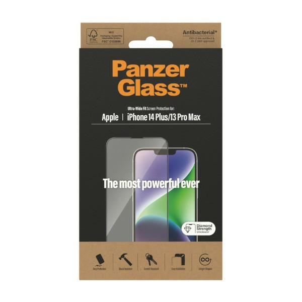 PanzerGlass Ultra-Wide Fit Antibacterial Tempered Glass for iPhone 14 Plus / 13 Pro Max