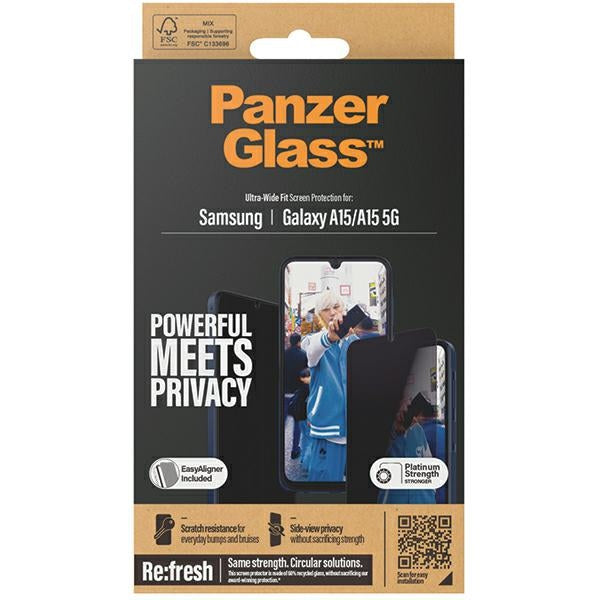 PanzerGlass Ultra-Wide Fit Privacy Tempered Glass with Positioner for Samsung Galaxy A15 / A15 5G