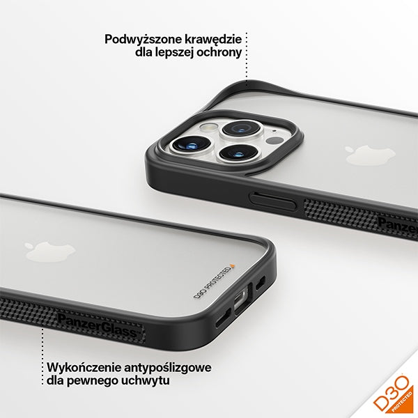 Military Grade Certified PanzerGlass ClearCase iPhone 15 Pro Case - Transparent &amp; Black