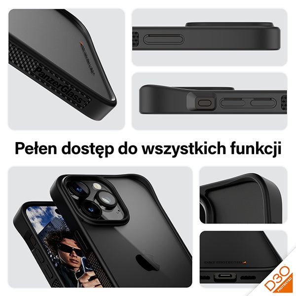 PanzerGlass ClearCase Case for iPhone 15 Pro Max with Military Grade Certification - Transparent and Black