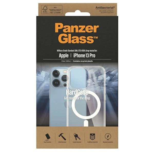 PanzerGlass HardCase with MagSafe Antibacterial Military Grade Certified Case for iPhone 13 Pro - Transparent