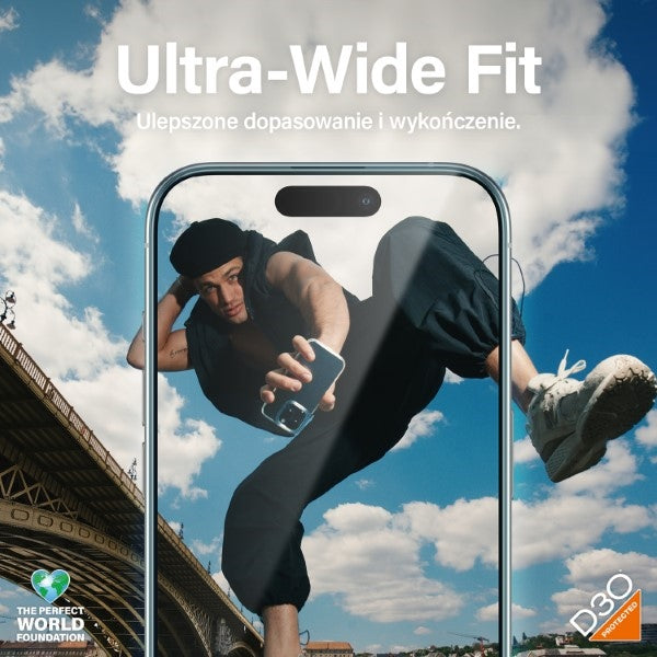 PanzerGlass Matrix Ultra-Wide-Fit hybrid glass for iPhone 15 Pro with positioner