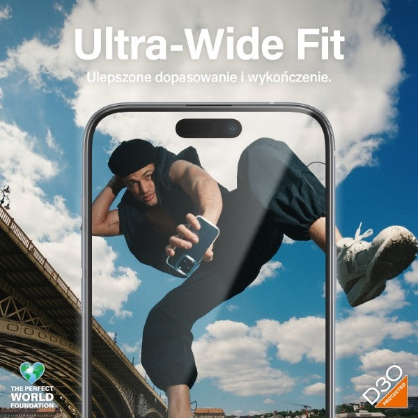 PanzerGlass Matrix Ultra-Wide-Fit hybrid glass for iPhone 15 Plus with positioner