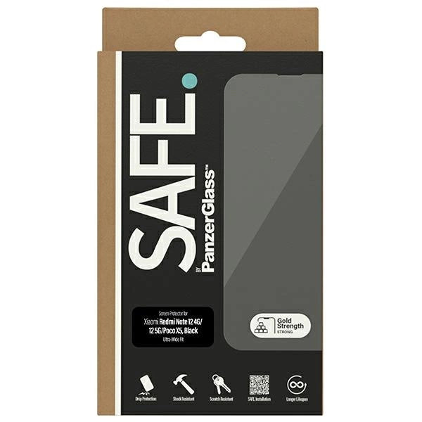 SAFE by PanzerGlass Ultra-Wide Fit Tempered Glass on Xiaomi Redmi Note 12 5G / 12 4G / Poco X5 - with Black Frame