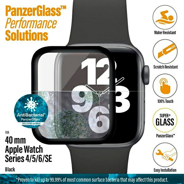 PanzerGlass Curved Antibacterial Tempered Glass for Apple Watch 4/5/6/SE - 40mm - Black