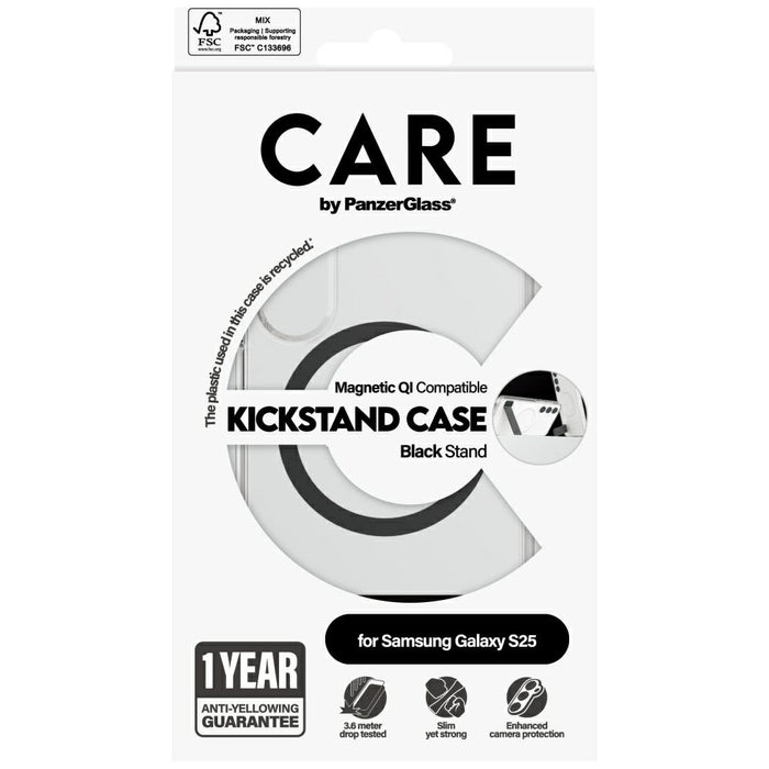 CARE by PanzerGlass Feature Black Kickstand &amp; QI Case for Samsung Galaxy S25 - Transparent