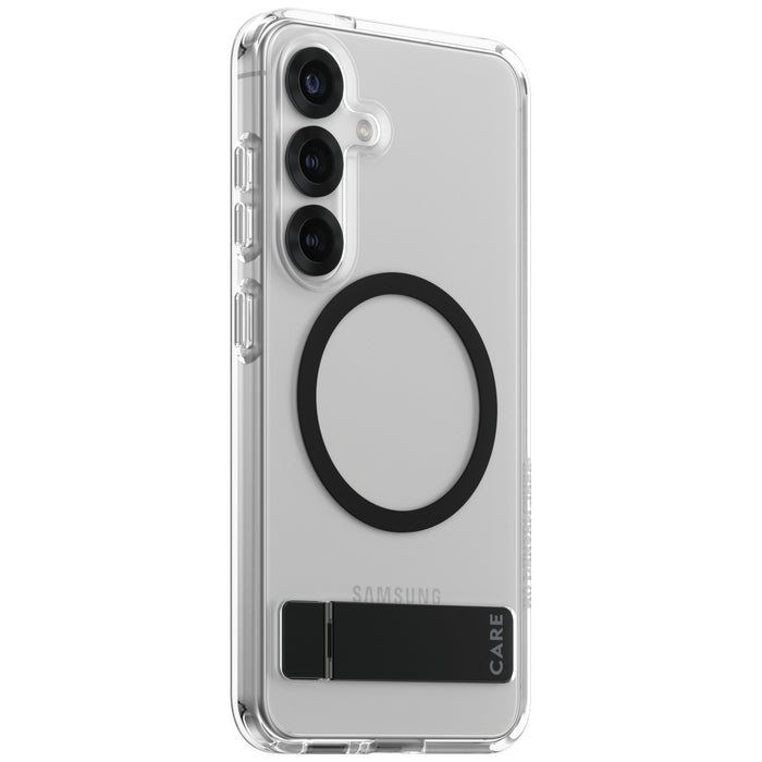 CARE by PanzerGlass Feature Black Kickstand &amp; QI Case for Samsung Galaxy S25 - Transparent
