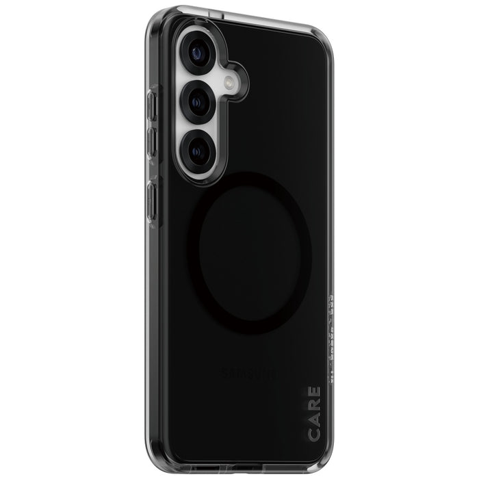 CARE by PanzerGlass Flagship Urban Combat Black QI Case for Samsung Galaxy S25 - Semi-transparent Smoke