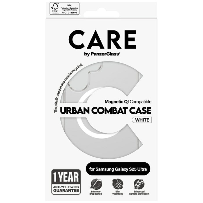 CARE by PanzerGlass Flagship Urban Combat White QI Case for Samsung Galaxy S25 Ultra - Transparent