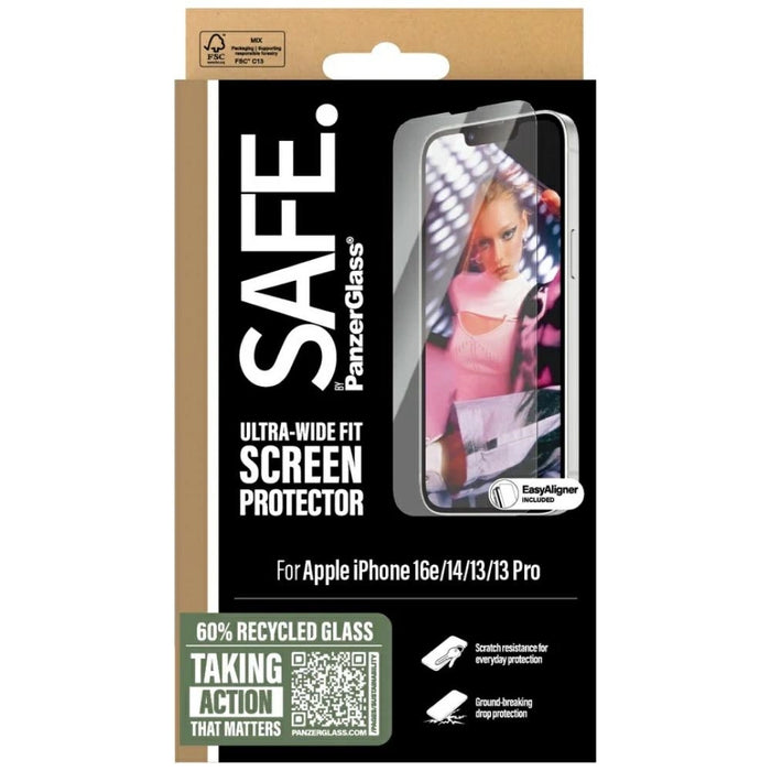 SAFE by PanzerGlass Ultra-Wide Fit Tempered Glass for iPhone 13 / 13 Pro / 14 / 16e - Clear