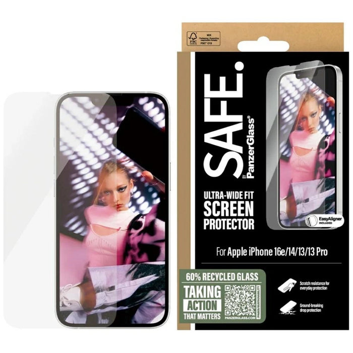 SAFE by PanzerGlass Ultra-Wide Fit Tempered Glass for iPhone 13 / 13 Pro / 14 / 16e - Clear