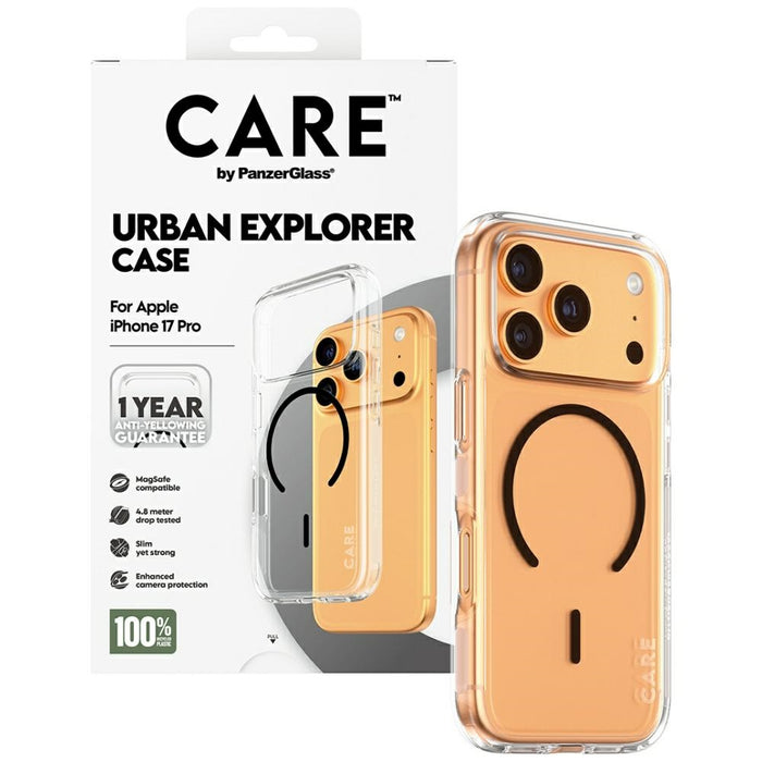 CARE by PanzerGlass Flagship Urban Explorer Case w. Black MagSafe for iPhone 17 Pro - Transparent