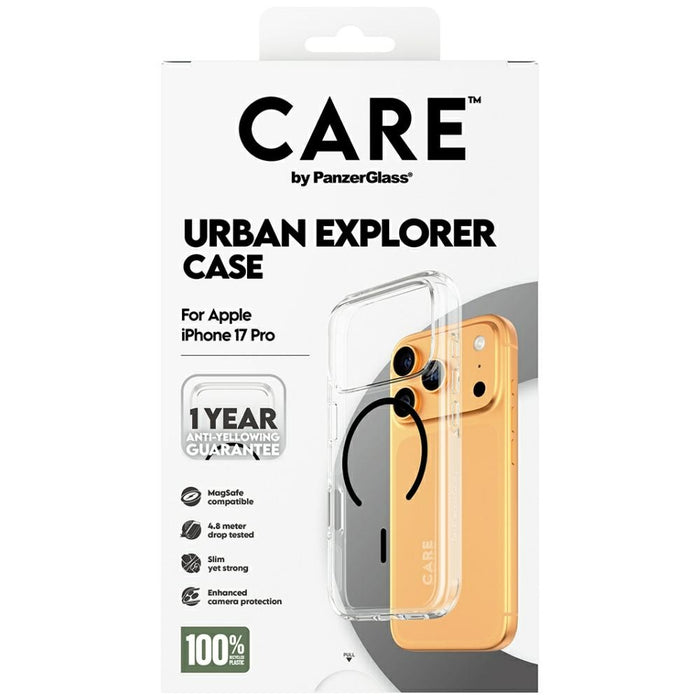 CARE by PanzerGlass Flagship Urban Explorer Case w. Black MagSafe for iPhone 17 Pro - Transparent