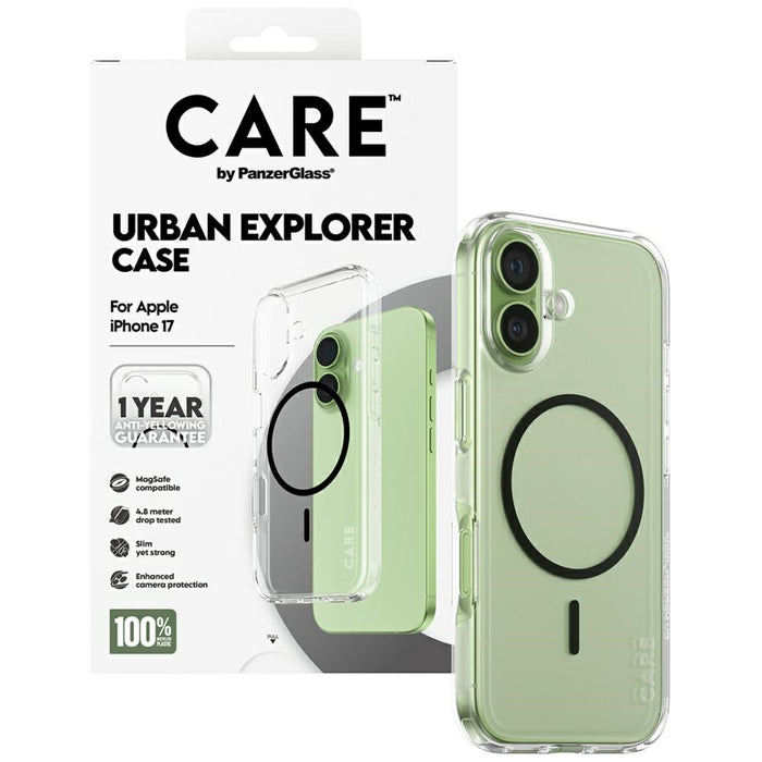CARE by PanzerGlass Flagship Urban Explorer Case w. Black MagSafe for iPhone 17 - Transparent