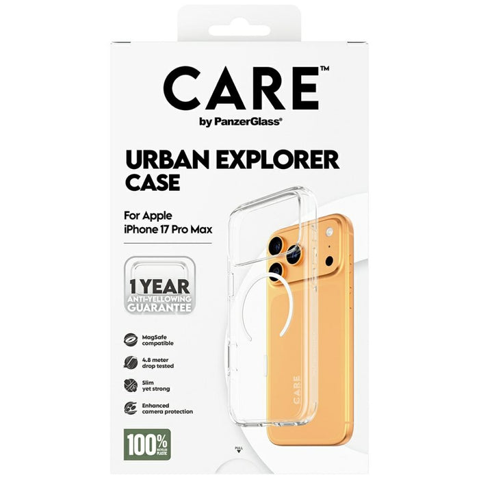 CARE by PanzerGlass Flagship Urban Explorer Case w. White MagSafe for iPhone 17 Pro Max - Transparent