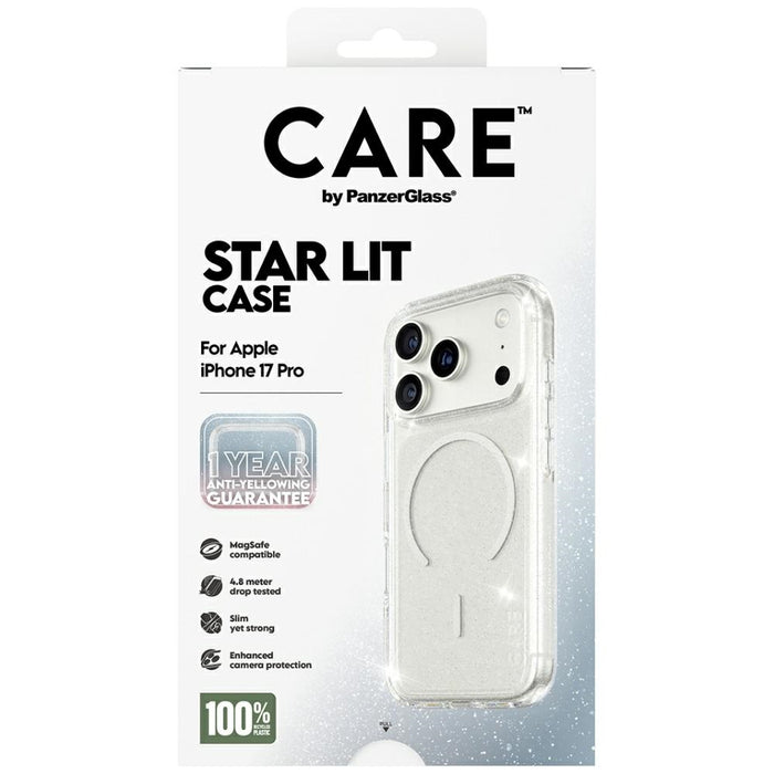 CARE by PanzerGlass Flagship Urban Explorer Case w. White MagSafe for iPhone 17 Pro - Clear Glitter
