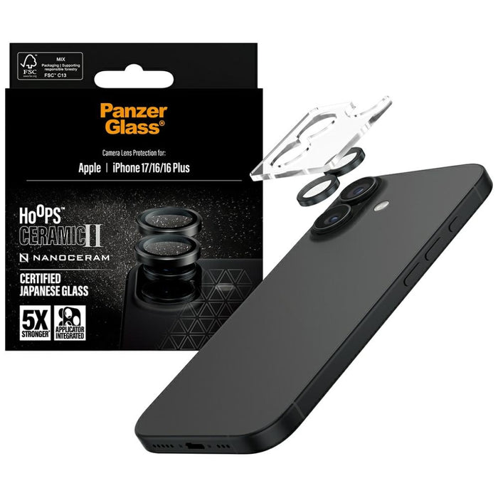 PanzerGlass Hoops Ceramic II Tempered Glass Lens Screen Protector for iPhone 16 / 16 Plus / 17