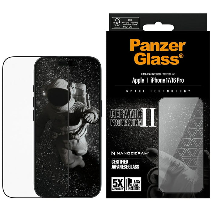 PanzerGlass Ceramic II Ultra-Wide Fit EasyAligner Tempered Glass for iPhone 16 / 16 Plus / 17