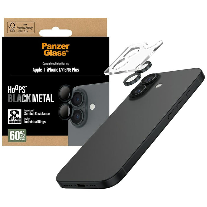 PanzerGlass Hoops Tempered Glass Lens Screen Protector for iPhone 16 / 16 Plus / 17