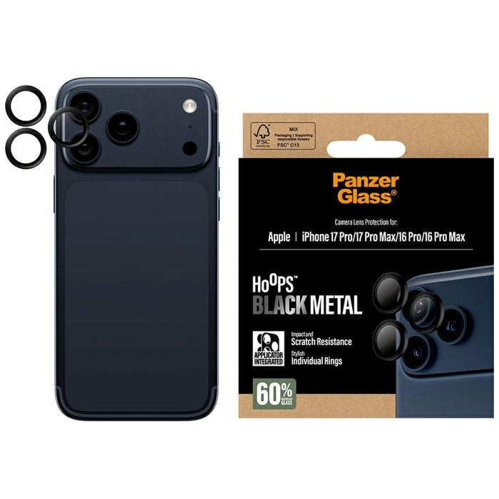 PanzerGlass Hoops Tempered Glass Lens Screen Protector for iPhone 17 Pro / 17 Pro Max / 16 Pro / 16 Pro Max Black