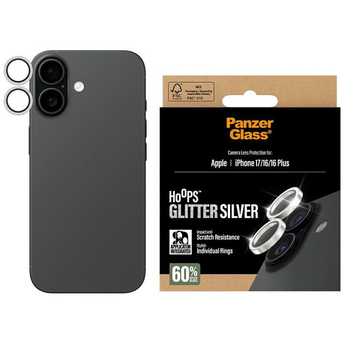 PanzerGlass Hoops Glitter Tempered Glass Lens Screen Protector for iPhone 17 / 16 / 16 Plus - Silver