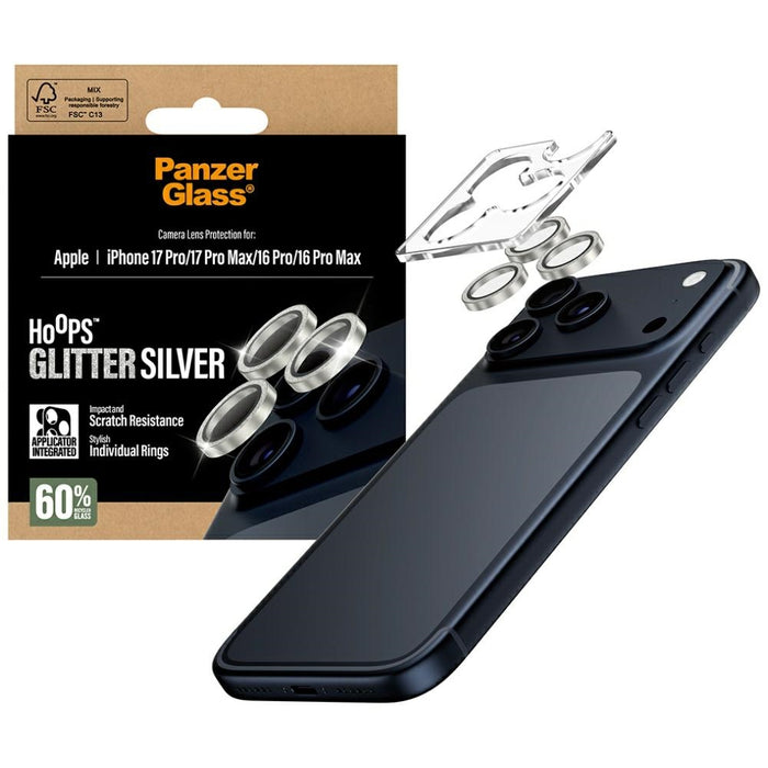 PanzerGlass Hoops Glitter Tempered Glass Lens Screen Protector for iPhone 17 Pro / 17 Pro Max / 16 Pro / 16 Pro Max - Silver