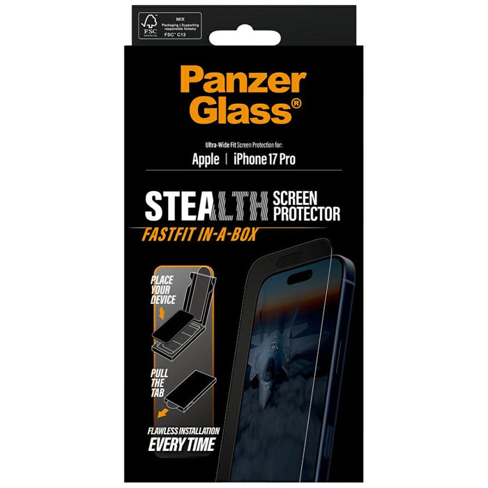 PanzerGlass Stealth Ultra-Wide Fit Fastfit Tempered Glass for iPhone 17 Pro