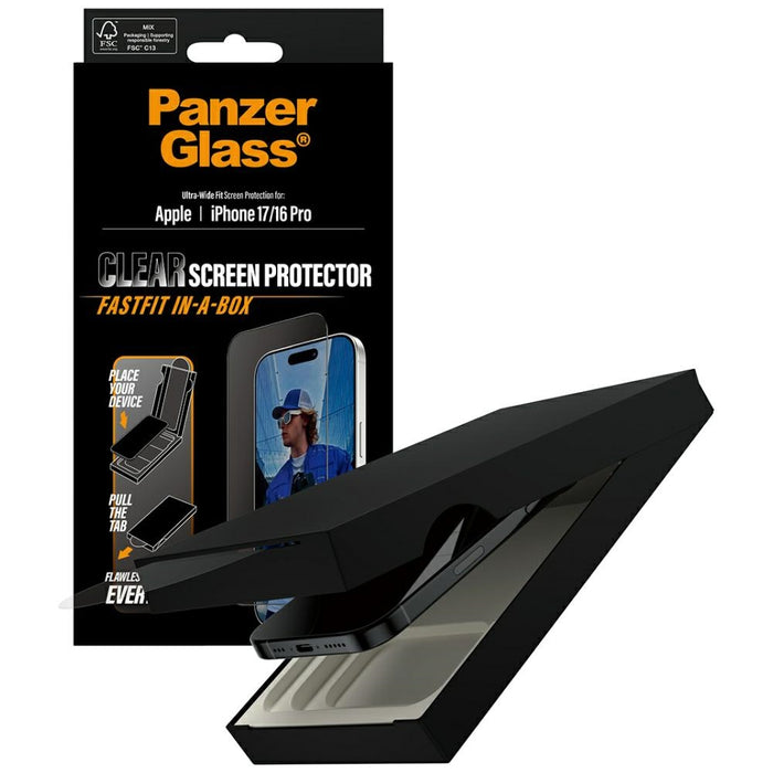 PanzerGlass Ultra-Wide Fit Fastfit Tempered Glass for iPhone 17 / 16 Pro