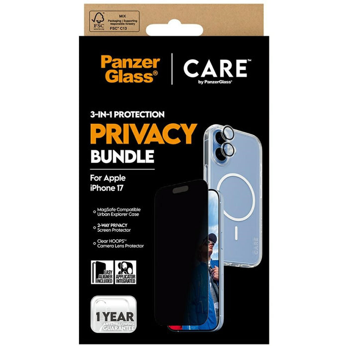 CARE by PanzerGlass Flagship Privacy 3-in-1 Case + Privacy Glass + Lens for iPhone 17