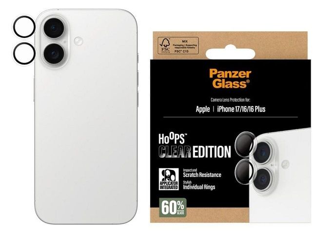 PanzerGlass Hoops Tempered Glass Lens Screen Protector for iPhone 16 / 16 Plus / 17