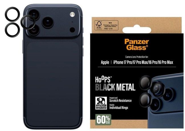 PanzerGlass Hoops Tempered Glass Lens Screen Protector for iPhone 17 Pro / 17 Pro Max / 16 Pro / 16 Pro Max Black
