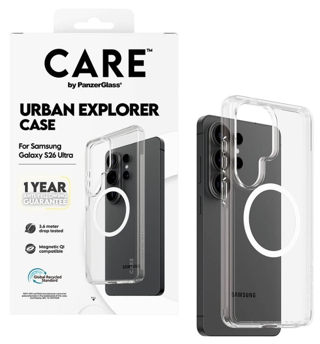 CARE by PanzerGlass Urban Explorer Transparent Case w. White Qi for Samsung Galaxy S26 Ultra - transparent