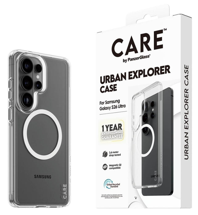 CARE by PanzerGlass Urban Explorer Transparent Case w. White Qi for Samsung Galaxy S26 Ultra - transparent