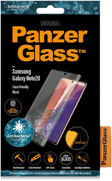 PanzerGlass Curved Super+ Tempered Glass for Samsung Note 20 Case Friendly Finger Print AntiBacterial - Black
