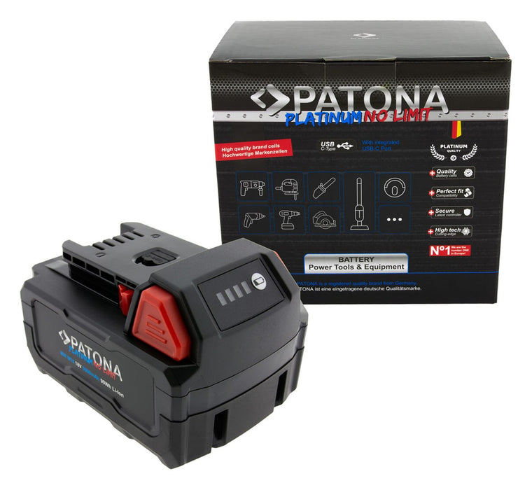 PATONA Platinum 18V Battery for Milwaukee M18 with USB-C port PD45W Black
