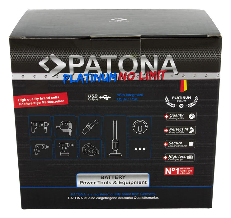 PATONA Platinum 18V Battery for Milwaukee M18 with USB-C port PD45W Black