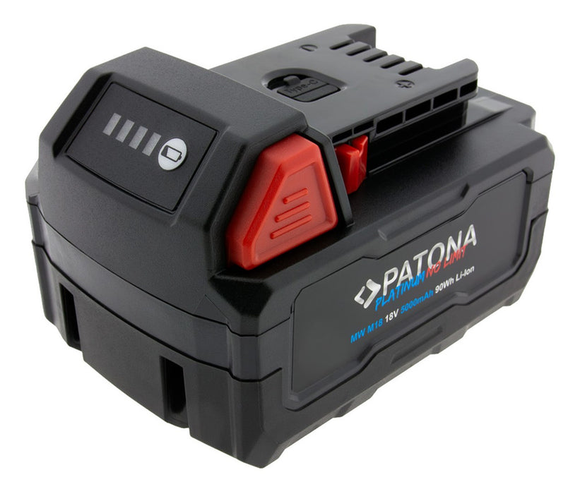 PATONA Platinum 18V Battery for Milwaukee M18 with USB-C port PD45W Black