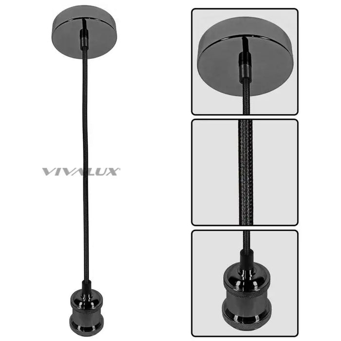 PENDANT E27 RETRO GRAPHITE WITH BLACK SMOOTH VIVALUX CABLE - Пендели<<<Вътрешно