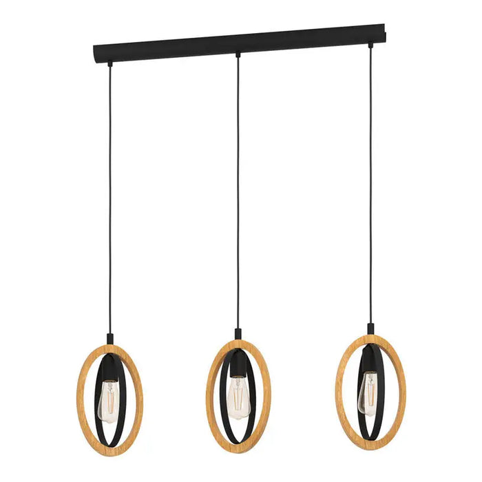 PENDANT E27 TRIPLE BLACK/WOOD EGLO BASILDON - Пендели<<<Вътрешно