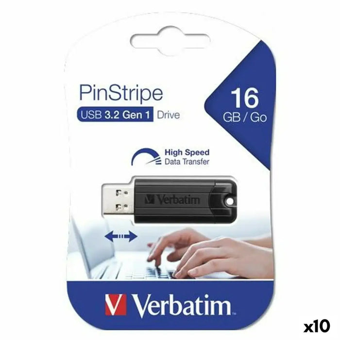 Pendrive Verbatim Pinstripe Black 16 GB (10 Units) - Компютър Мрежи и компоненти<<<Компютри| Електроника<<<BigBuy&&&USB