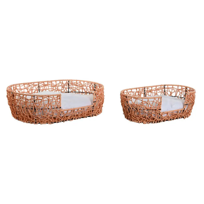 Pet bed Home ESPRIT White Light brown Metal synthetic rattan 50 x 35 x 14 cm (2 Pieces) - Домашни Животни<<<Дом