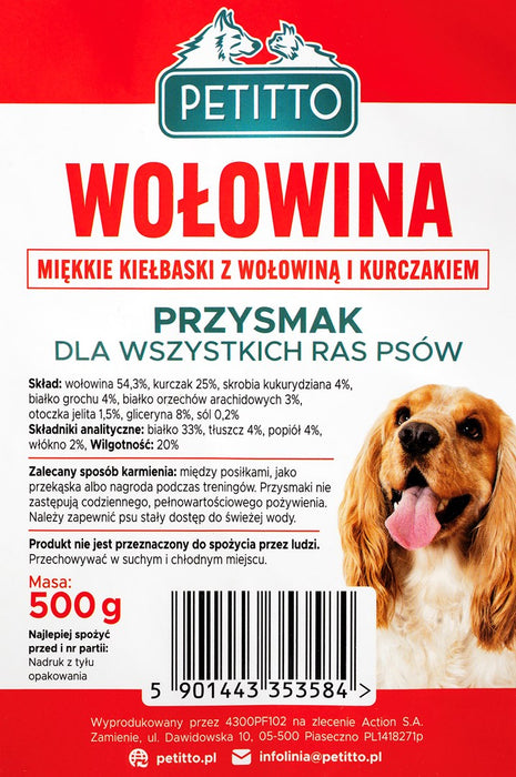 PETITTO Soft beef sausages - dog treat - 500g