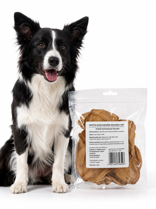 PETITTO Dried beef ear Mono - dog treat - 5 pcs