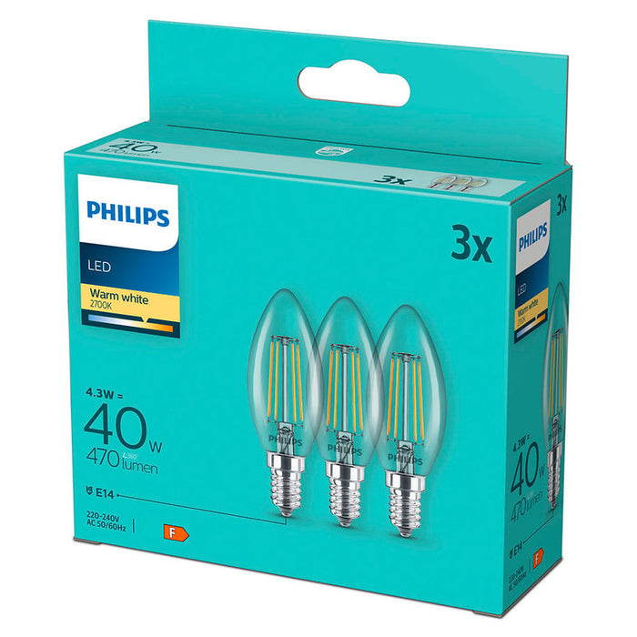 LED BULB E14 4.3W 470LM 2700K 3 FILAMENT PHILIPS